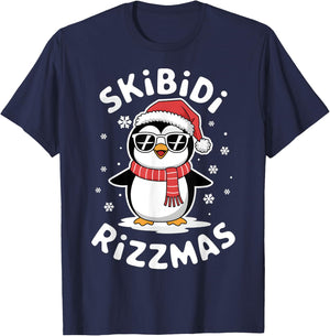 Skibidi Rizzmas Funny Christmas Christmas Season Penguin T-Shirt - T-Shirt | Navy