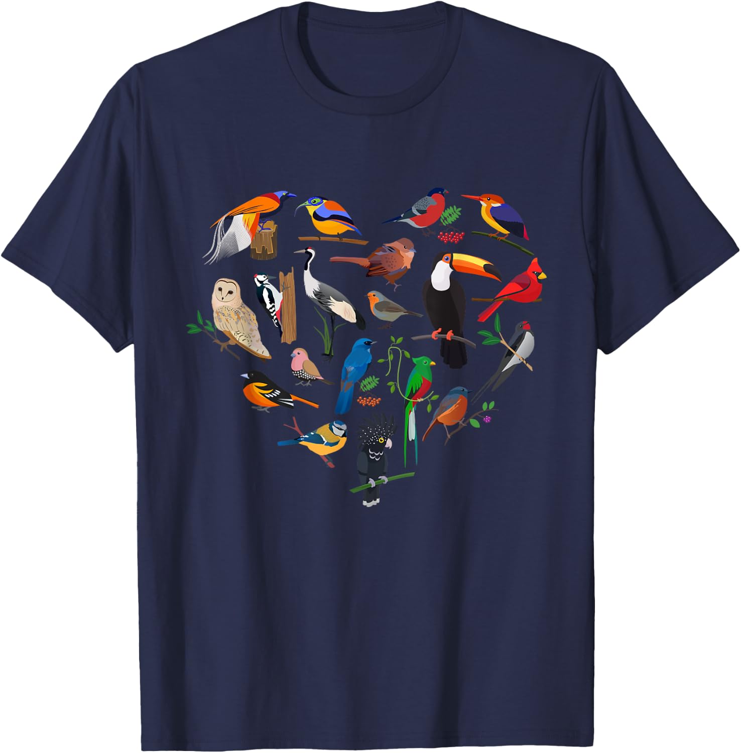 Oiseau Nerd Observation Coeur Amour Observation des oiseaux Cadeau T-Shirt - T-Shirt | Navy