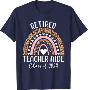 Retired Teacher's Aide Class Of 2024 Teacher Leopard Rainbow Women T-Shirt - T-Shirt | Navy
