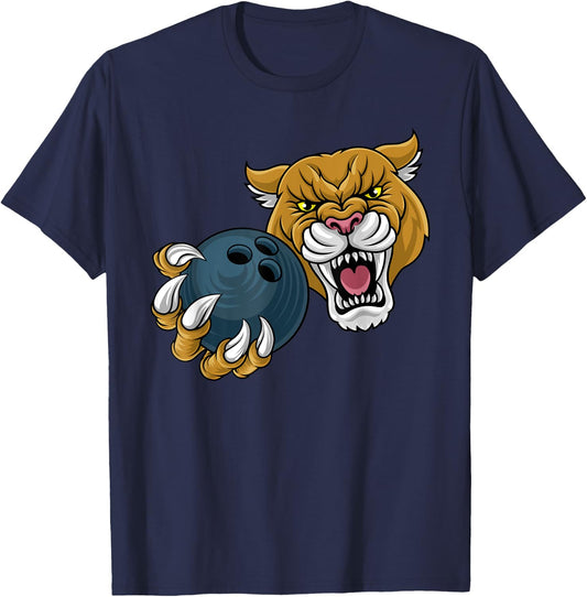 Cougar Panther Mountain Lion Puma Bowling Cartoon T-Shirt - T-Shirt | Navy