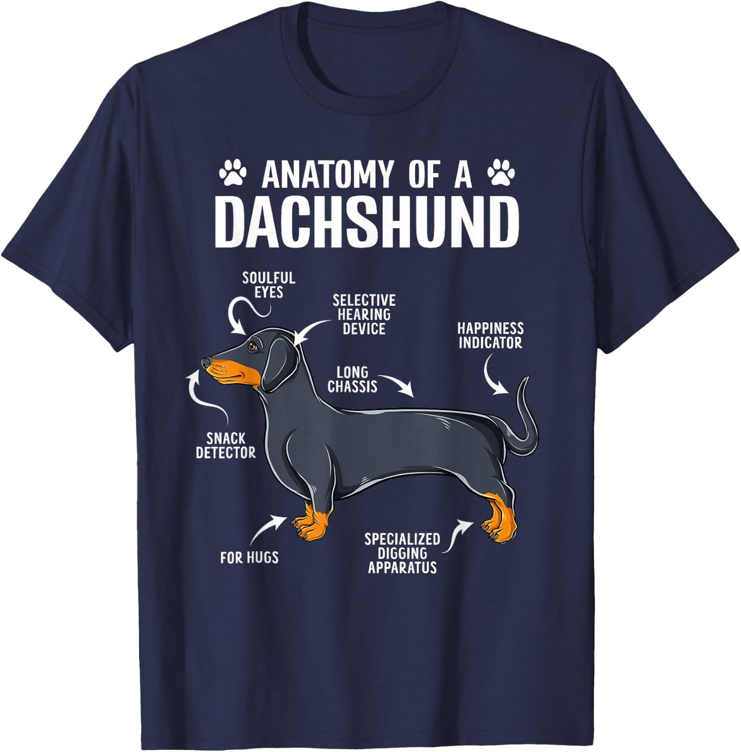 Anatomy Of A Dachshund Funny Doxie Dog Puppy Women Girls Kids T-Shirt - T-Shirt | Navy