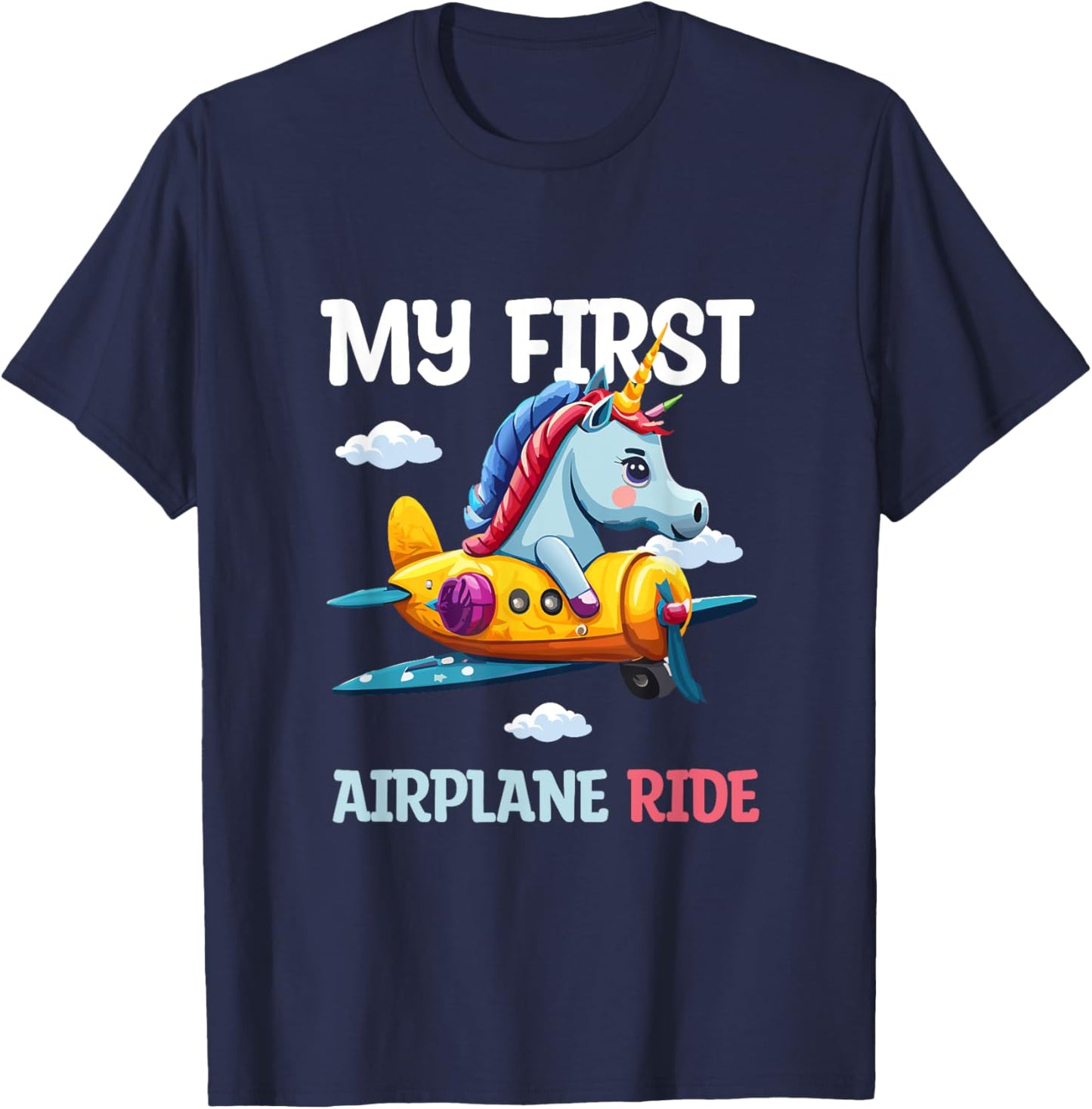 My first plane ride my 1st flight airplane kids Unicorn T-Shirt - T-Shirt | Navy