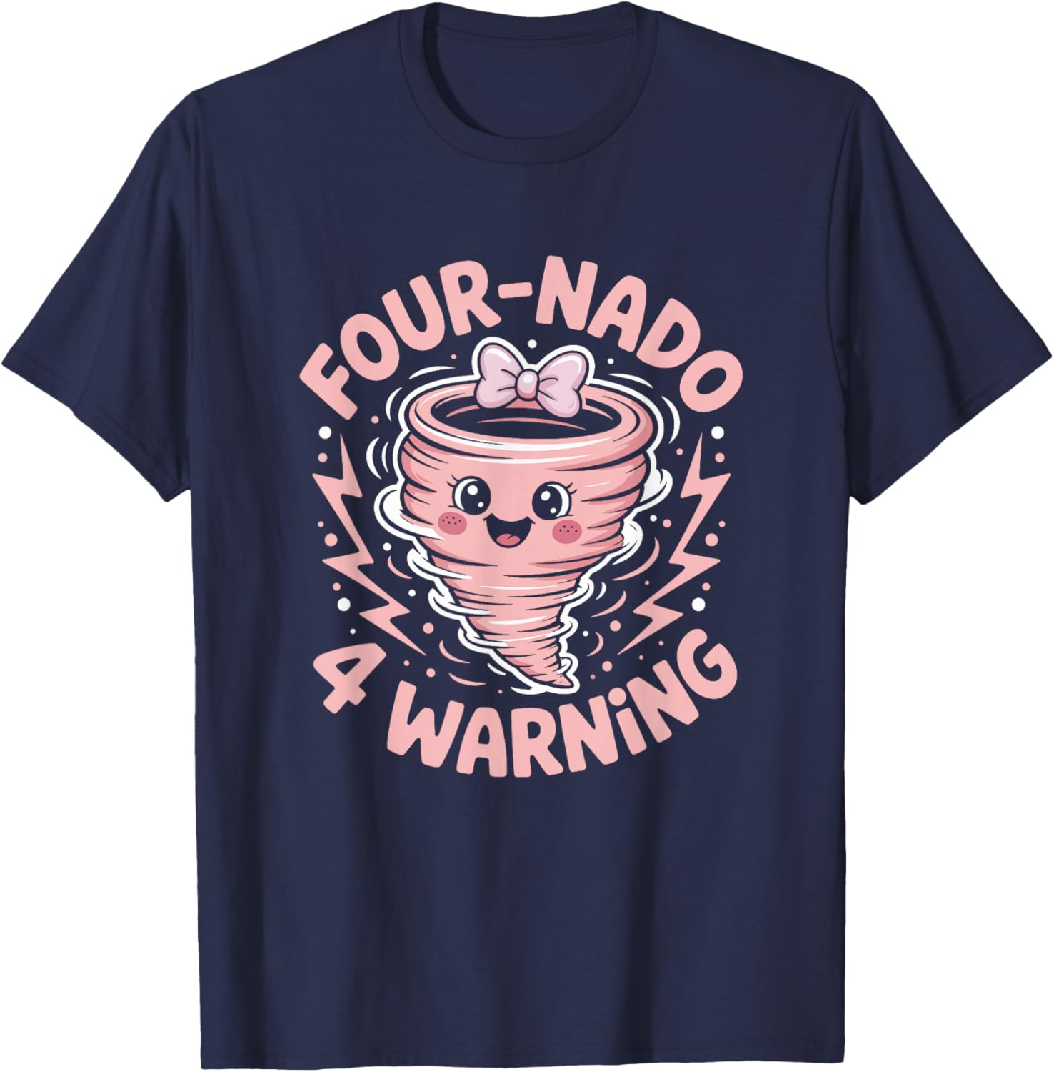 Four-nado Warning 4th Birthday Girl Tornado Four Year Old T-Shirt - T-Shirt | Navy