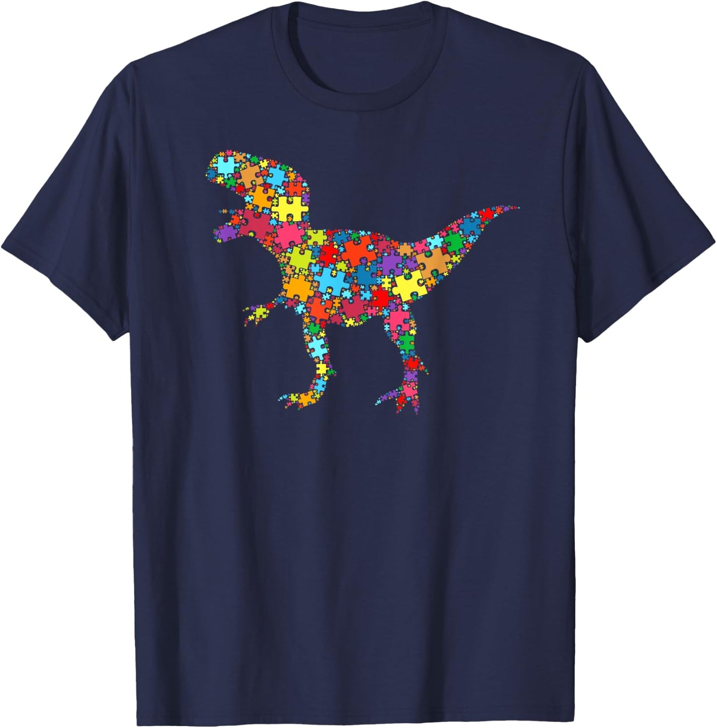 Dinosaur Puzzle Women Men Autism Awareness - Tyrannosaurus T-Shirt - T-Shirt | Navy