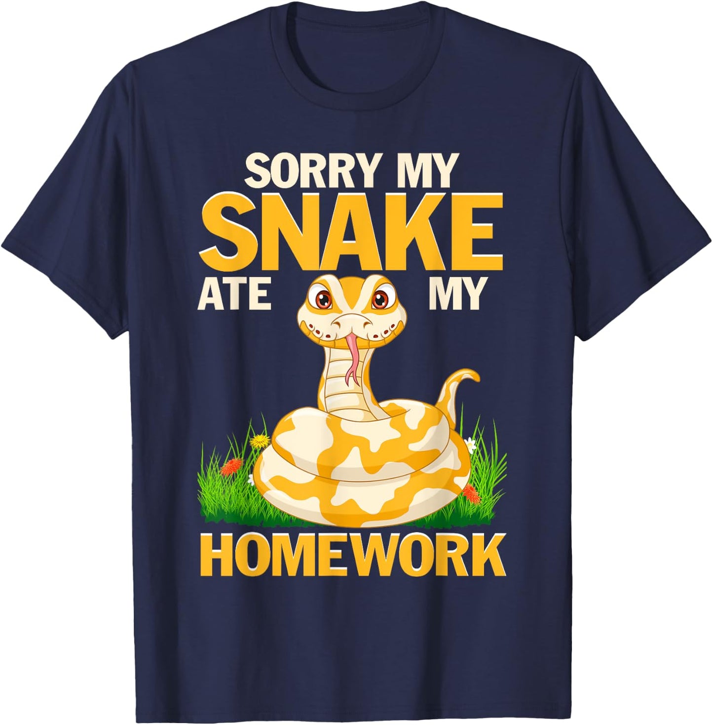 Funny Snakes Sorry My Snake Ate My Homework Python Reptile T-Shirt - T-Shirt | Navy