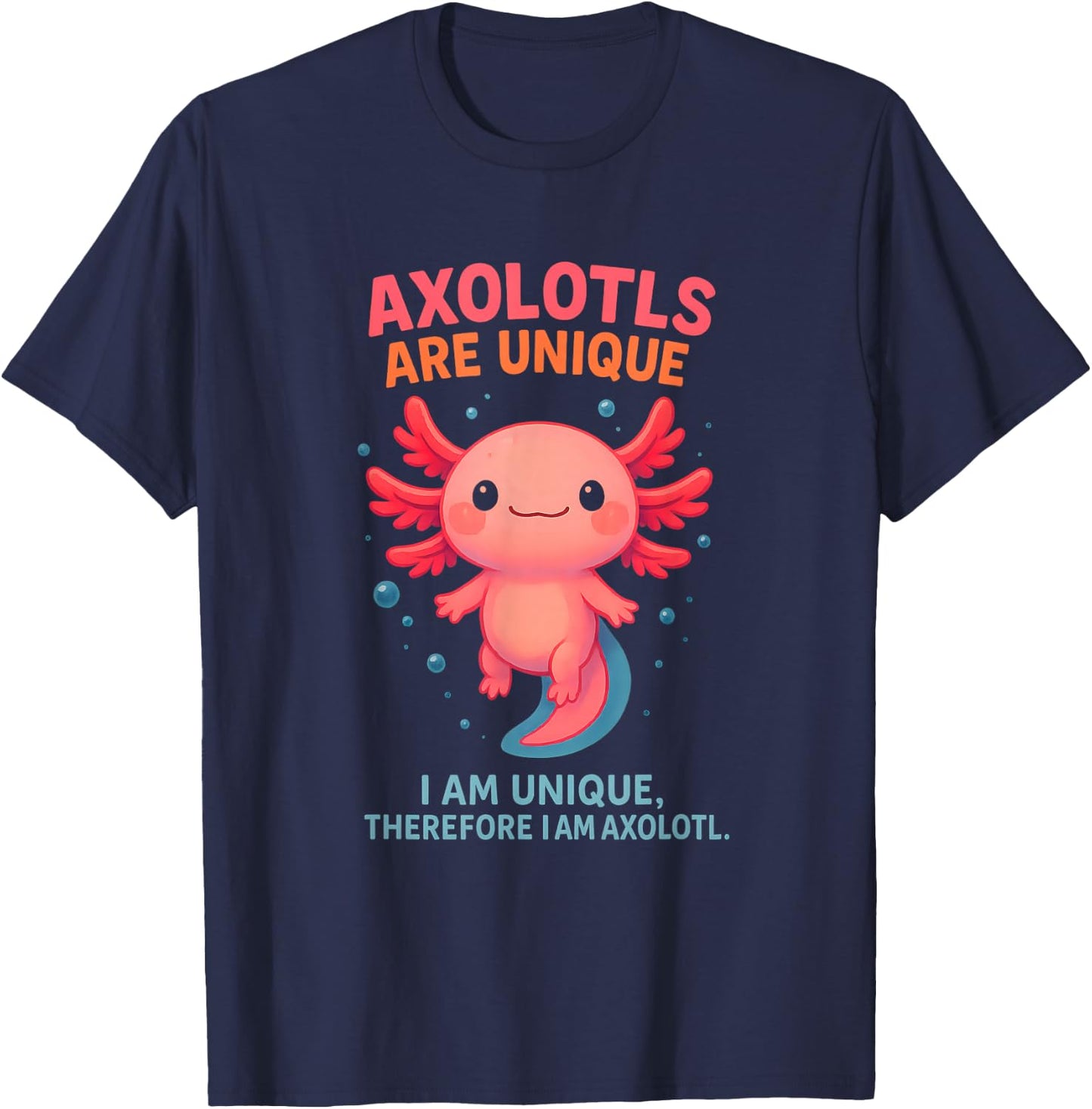 Axolotl Unique Cute Pink Blue Water Creature Individuality T-Shirt - T-Shirt | Navy