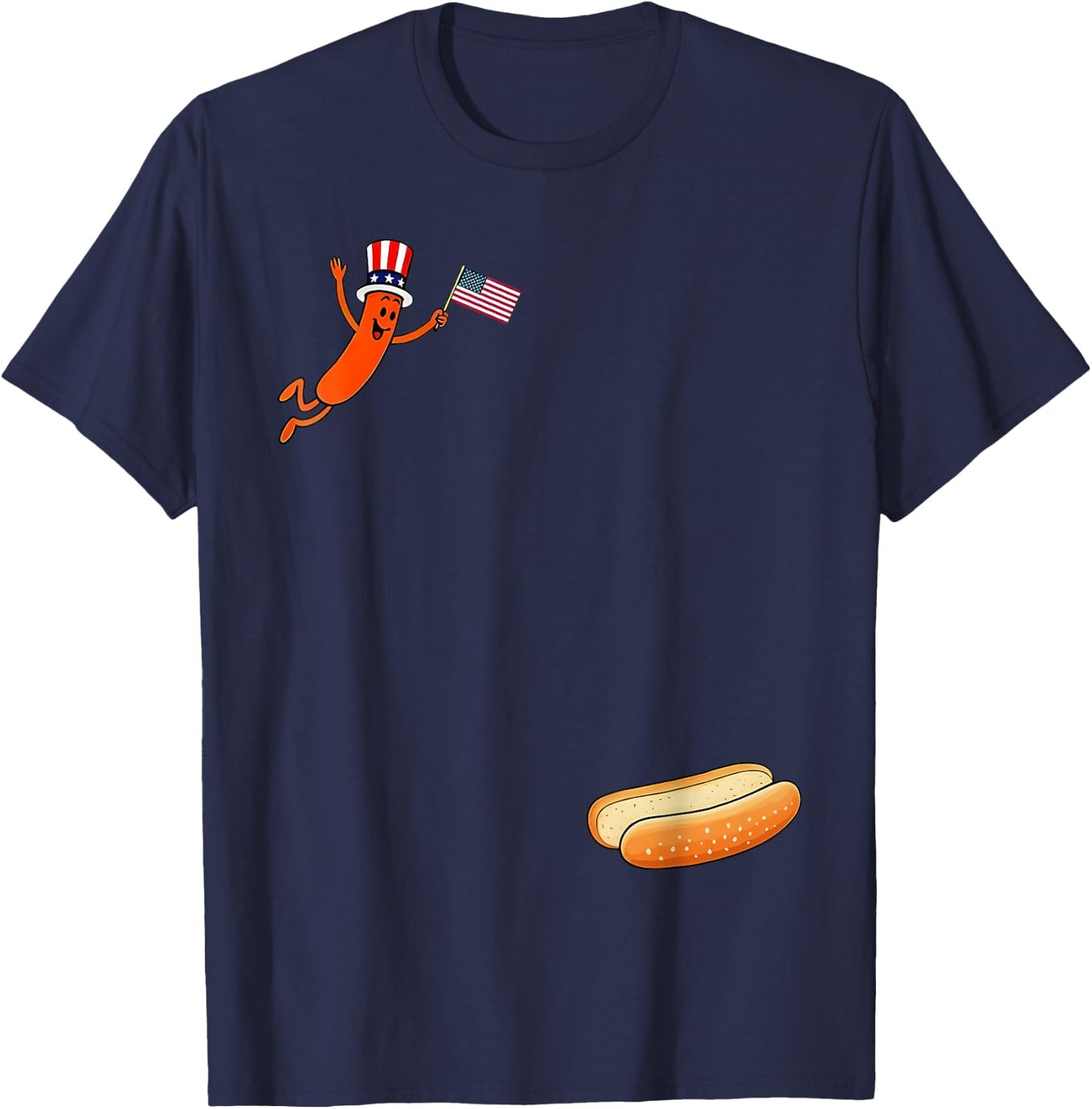 Hotdog Freedom Dive Funny Uncle Sam Hot Dog Jumping Into Bun T-Shirt - T-Shirt | Navy