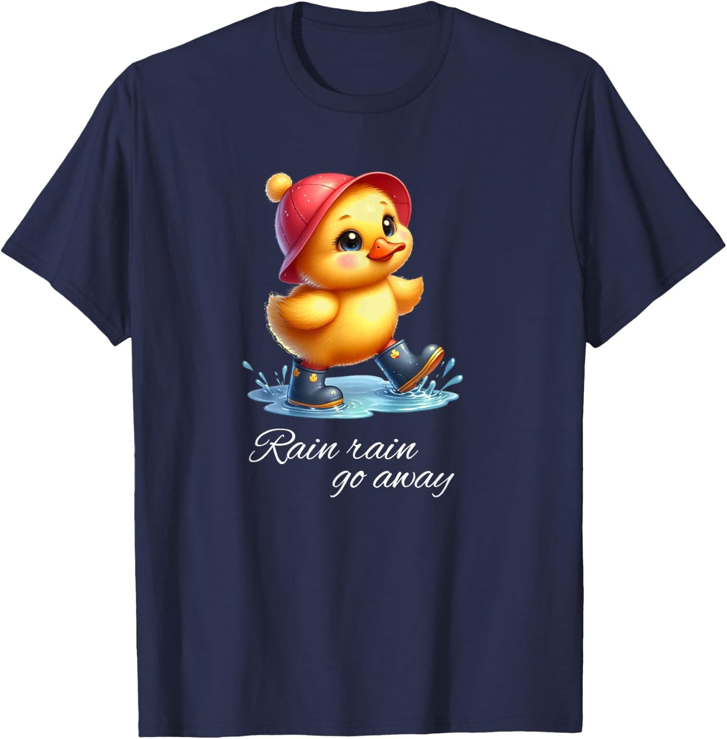 Playful Duck Saying Rain Go Away T-Shirt - T-Shirt | Navy