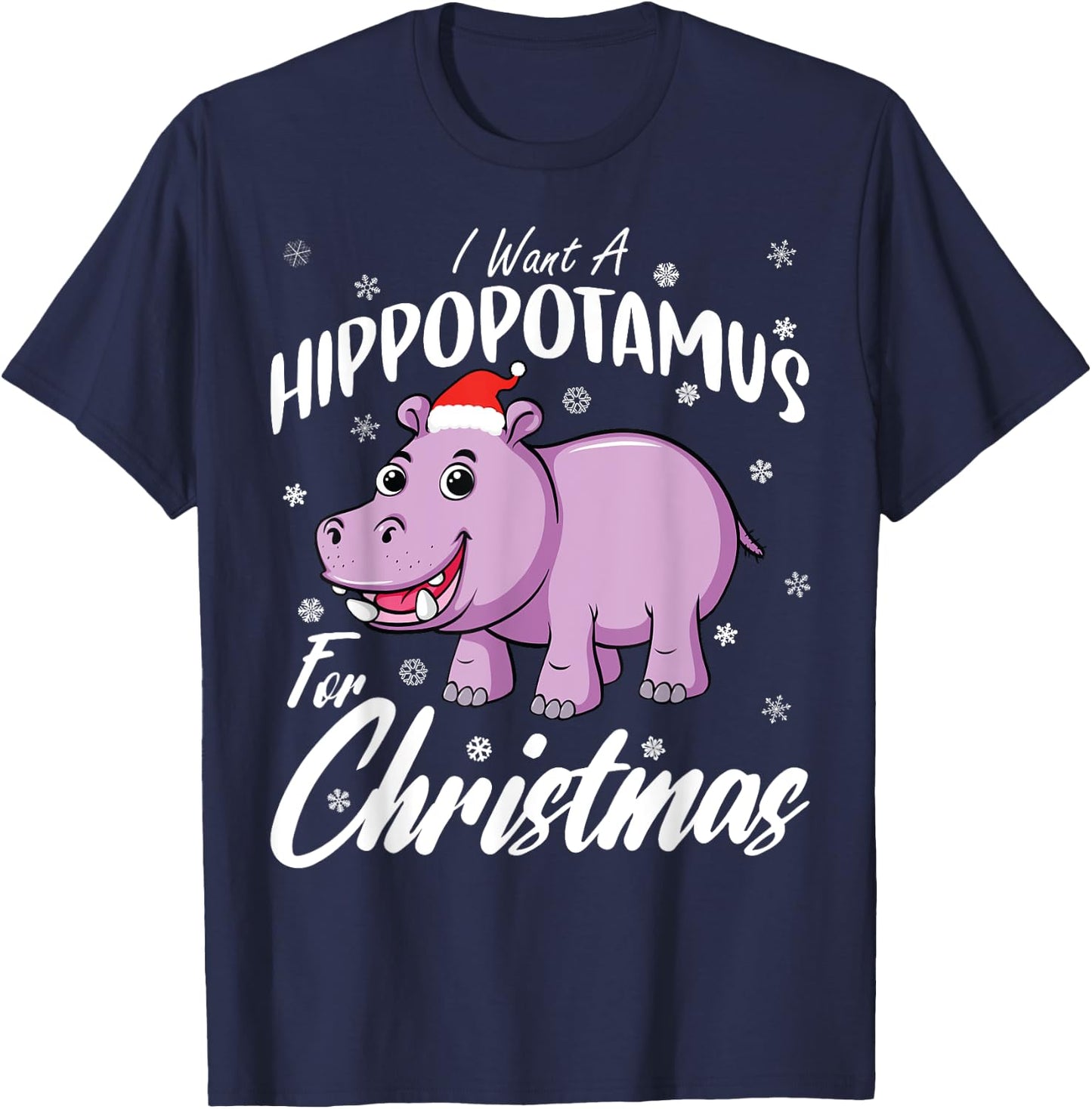 Christmas Hippo Shirt by T&T -Kids Xmas Hippo Black Small T-Shirt - T-Shirt | Navy