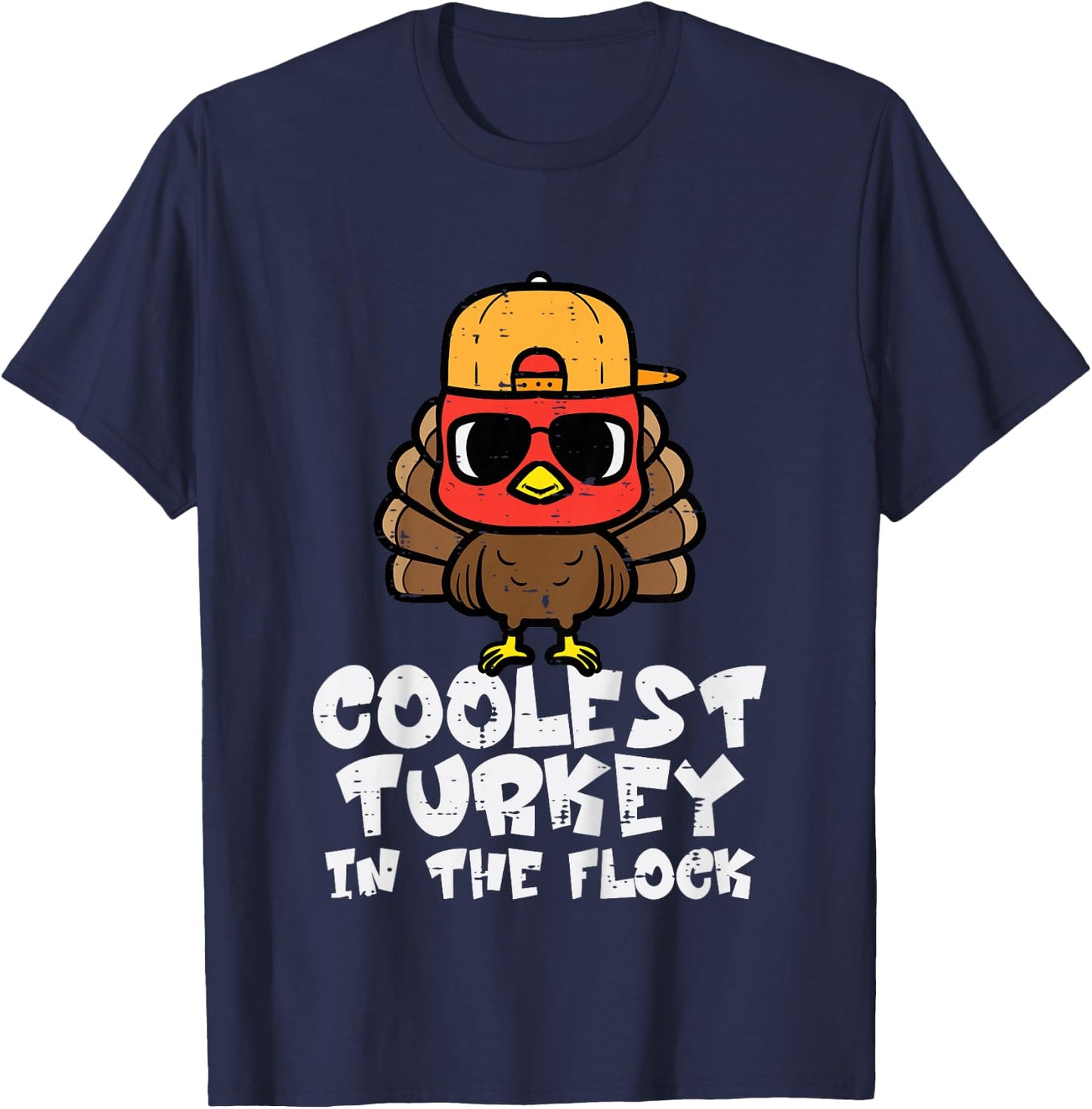 Kids Thanksgiving Coolest Turkey Flock Boys Kids Toddler Youth T-Shirt - T-Shirt | Navy