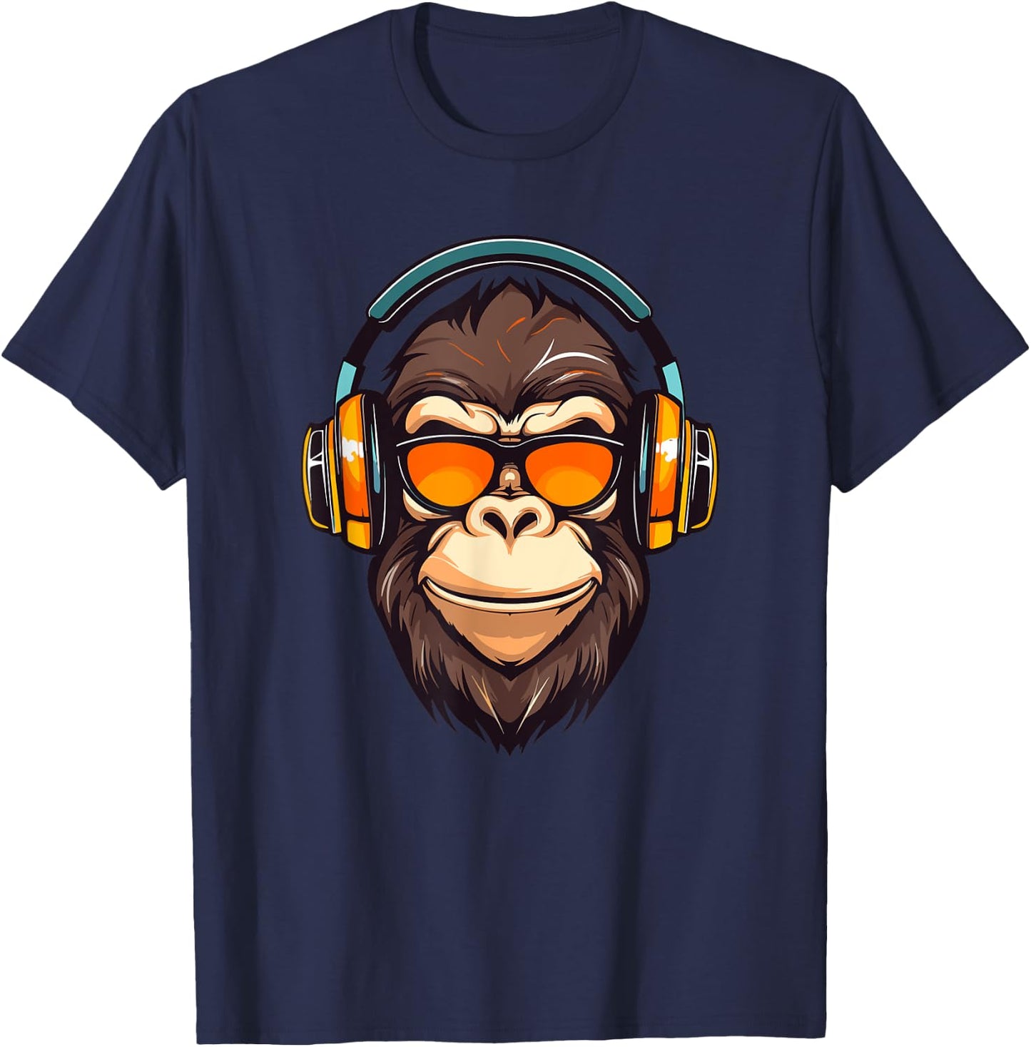 DJ Mad Monkey Ape Chimp Mix Club Music Headphones Dancing T-Shirt - T-Shirt | Navy