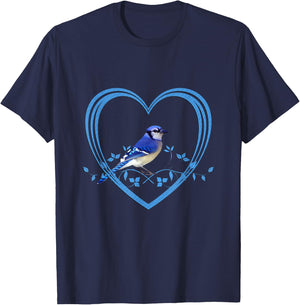 Blue Jay Bird in Heart T-Shirt - T-Shirt | Navy
