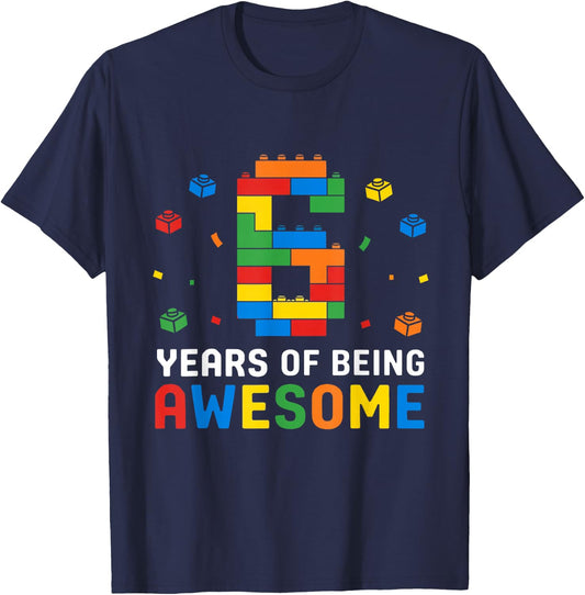 6 Year Old Master Builder Building Blocks 6th Birthday Boy T-Shirt - T-Shirt | Navy