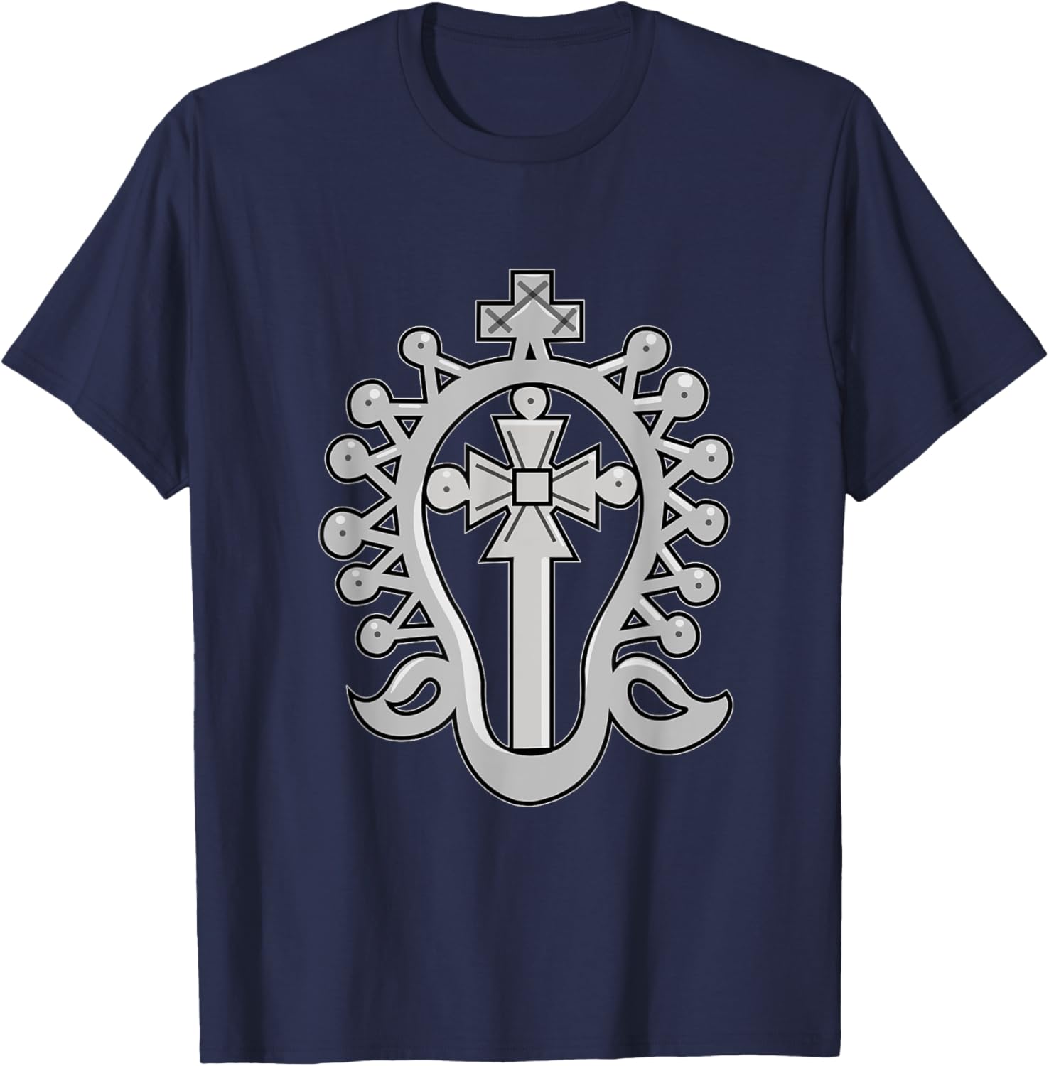 Lalibela Cross Ethiopian Christian Silver Cross T-Shirt - T-Shirt | Navy