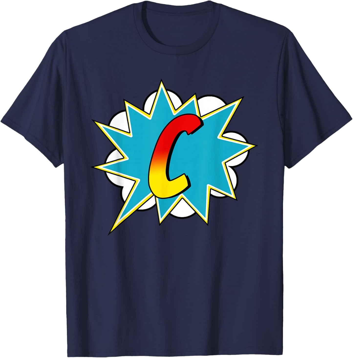 Letter C Superhero Name Comic Letter Retro Costume , Black, S T-Shirt - T-Shirt | Navy