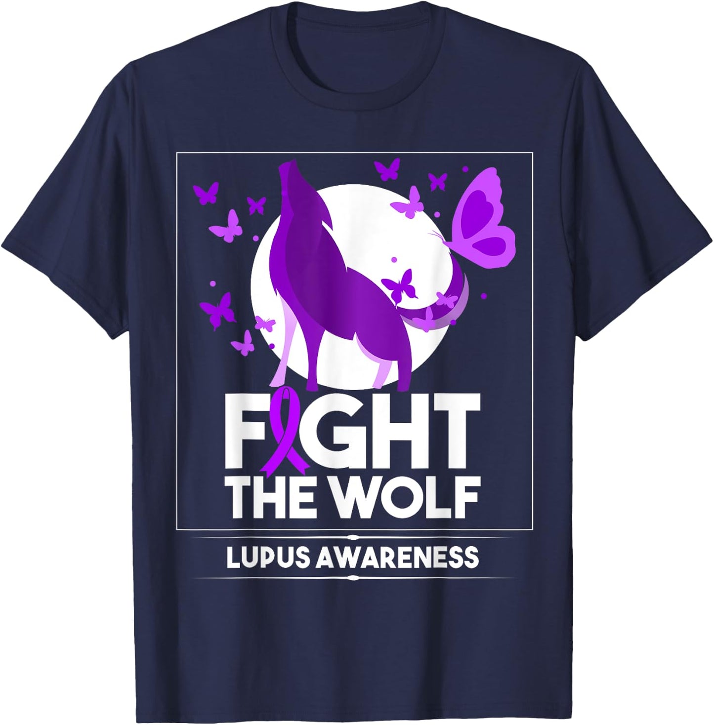 Lupus Awareness Month Fight the Wolf Purple Ribbon T-Shirt - T-Shirt | Navy