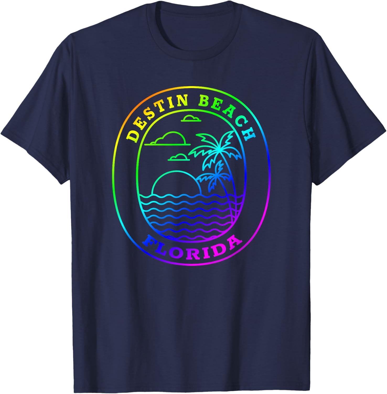 Destin Beach Florida USA Rainbow Palm Tree Beach Vacation T-Shirt - T-Shirt | Navy
