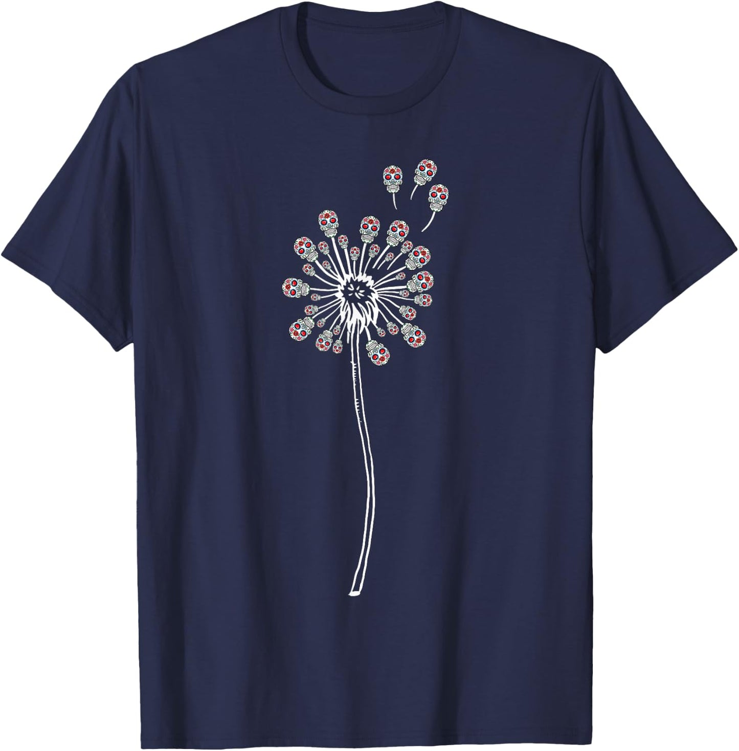 Funny Sugar Skull Women Cool Dandelion Flower T-Shirt - T-Shirt | Navy