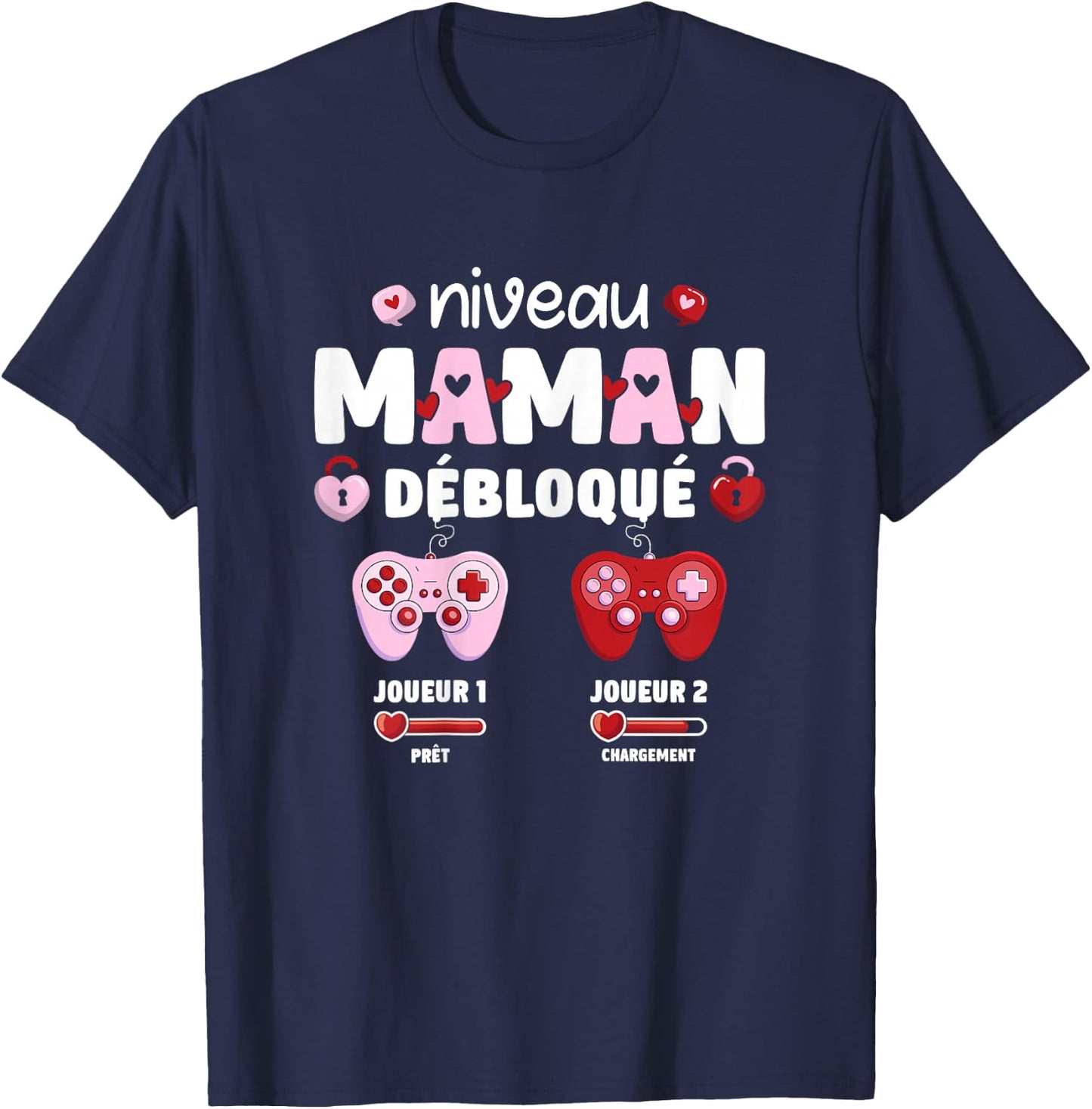 Pregnant Mom Level Mom Unlocked Geek Running 2025 , Black, Female X-Small T-Shirt - T-Shirt | Navy