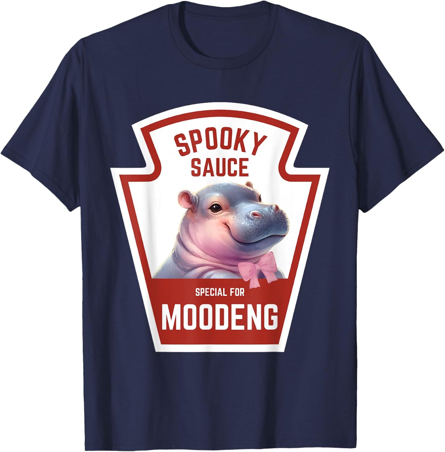 Moodeng Baby Hippo Spooky Sauce Halloween Funny T-Shirt - T-Shirt | Navy
