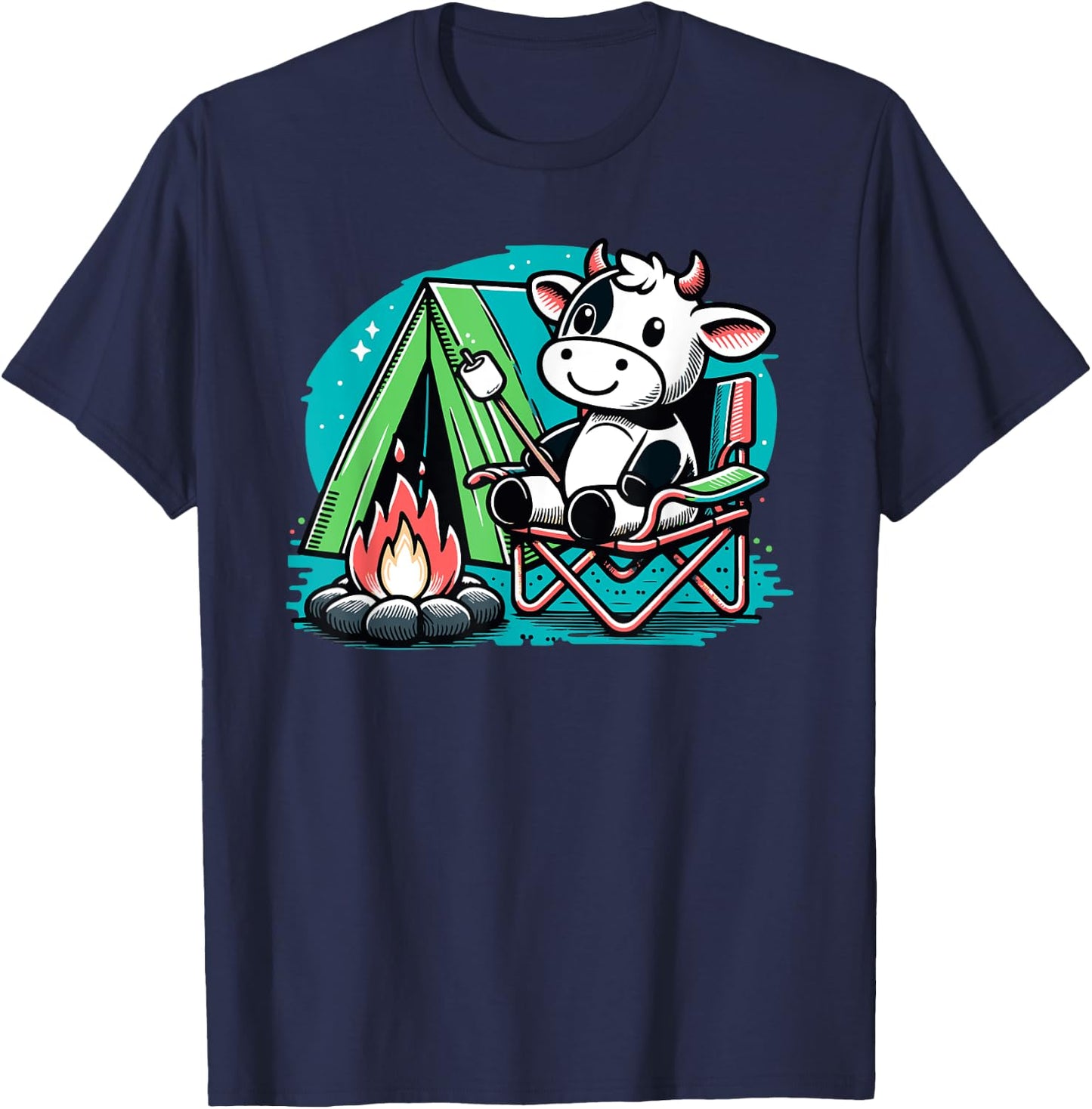 Cute Cow at the Campfire Funny S'more Camping T-Shirt - T-Shirt | Navy
