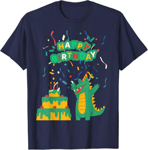 Happy Birthday Crocodile Alligator Cake Confetti Snap Party T-Shirt - T-Shirt | Navy
