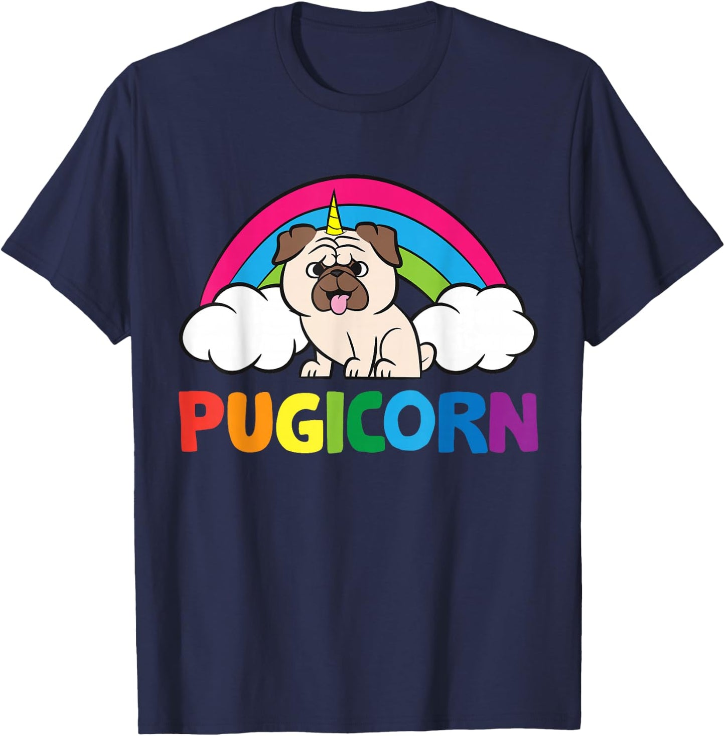 Pug Dog Unicorn Horn Funny Pugicorn T-Shirt - T-Shirt | Navy