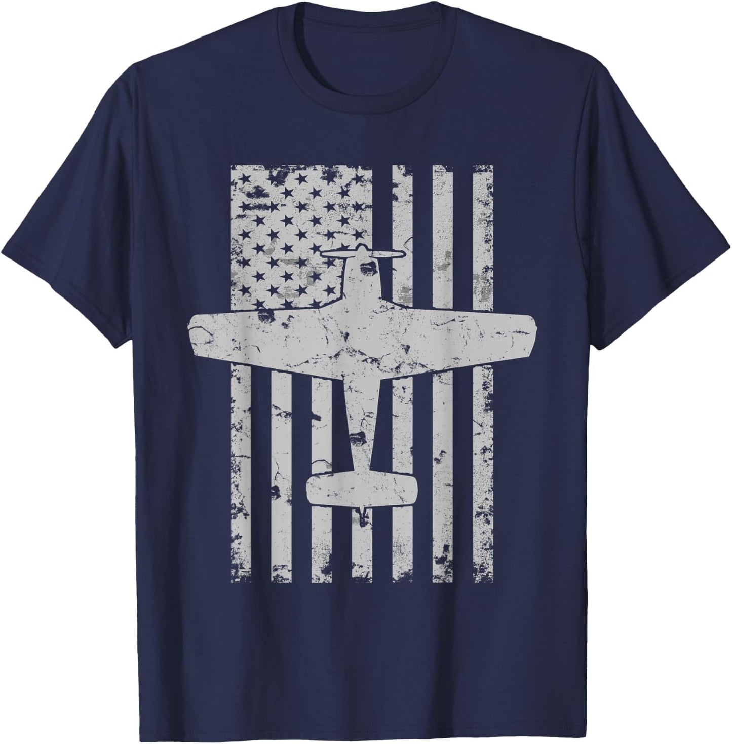 Bonanza Airplane Patriotic Distressed Flag Pilot Women Kids Men T-Shirt - T-Shirt | Navy