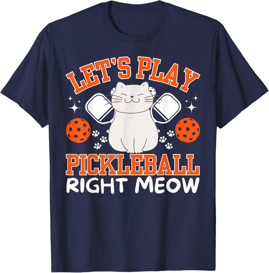 Pickleball Apparel Paddle Ball Cats Accessories - Funny Pickleball Cat - Black, Small - -Adult, Kids - Short Sleeve - Humorous, Casual T-Shirt - T-Shirt | Navy