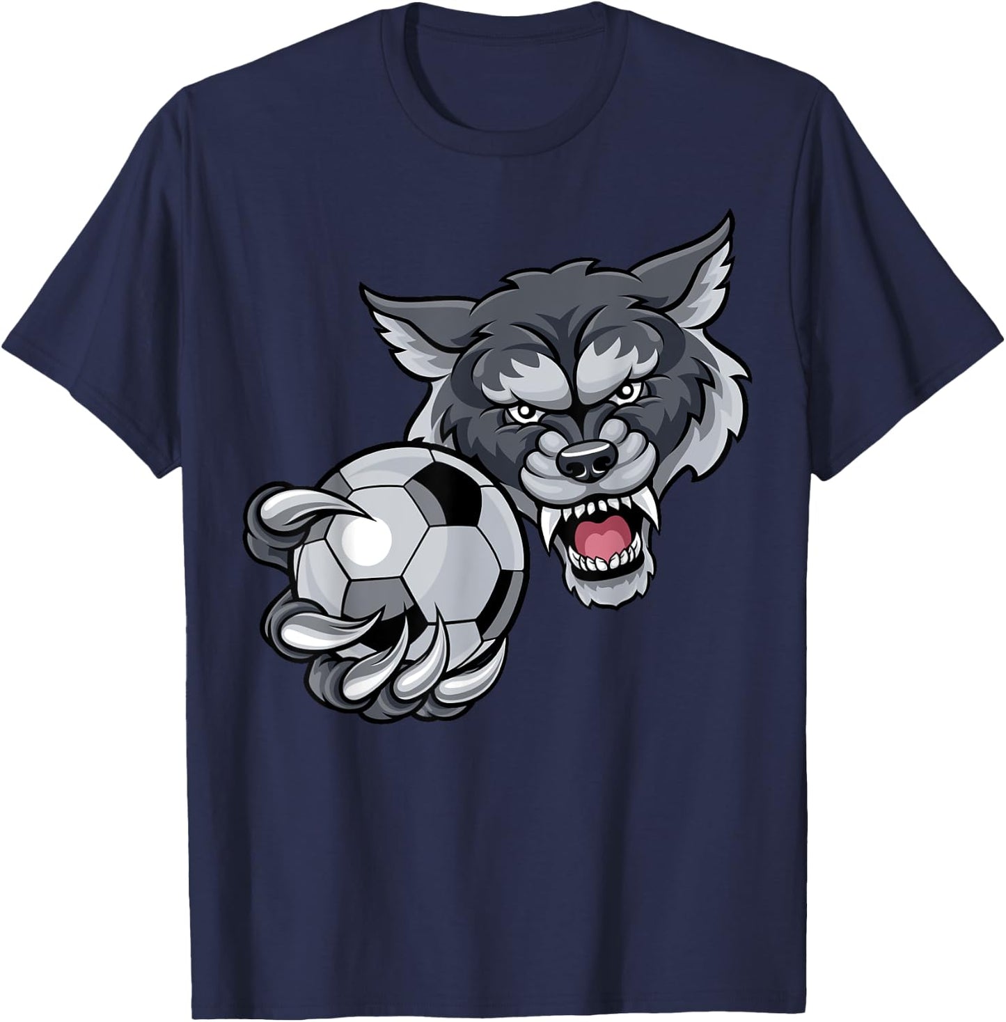 Wolf Sports Team Mascot Holding Soccer Football Ball T-Shirt - T-Shirt | Navy