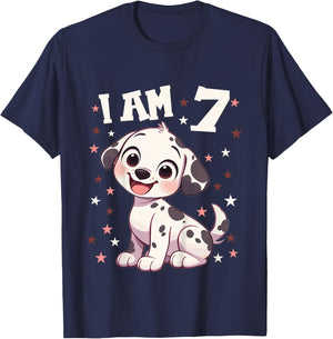 Kids 7 Years old 7th birthday Dalmatian Dogs Dalmatian Dog T-Shirt - T-Shirt | Navy