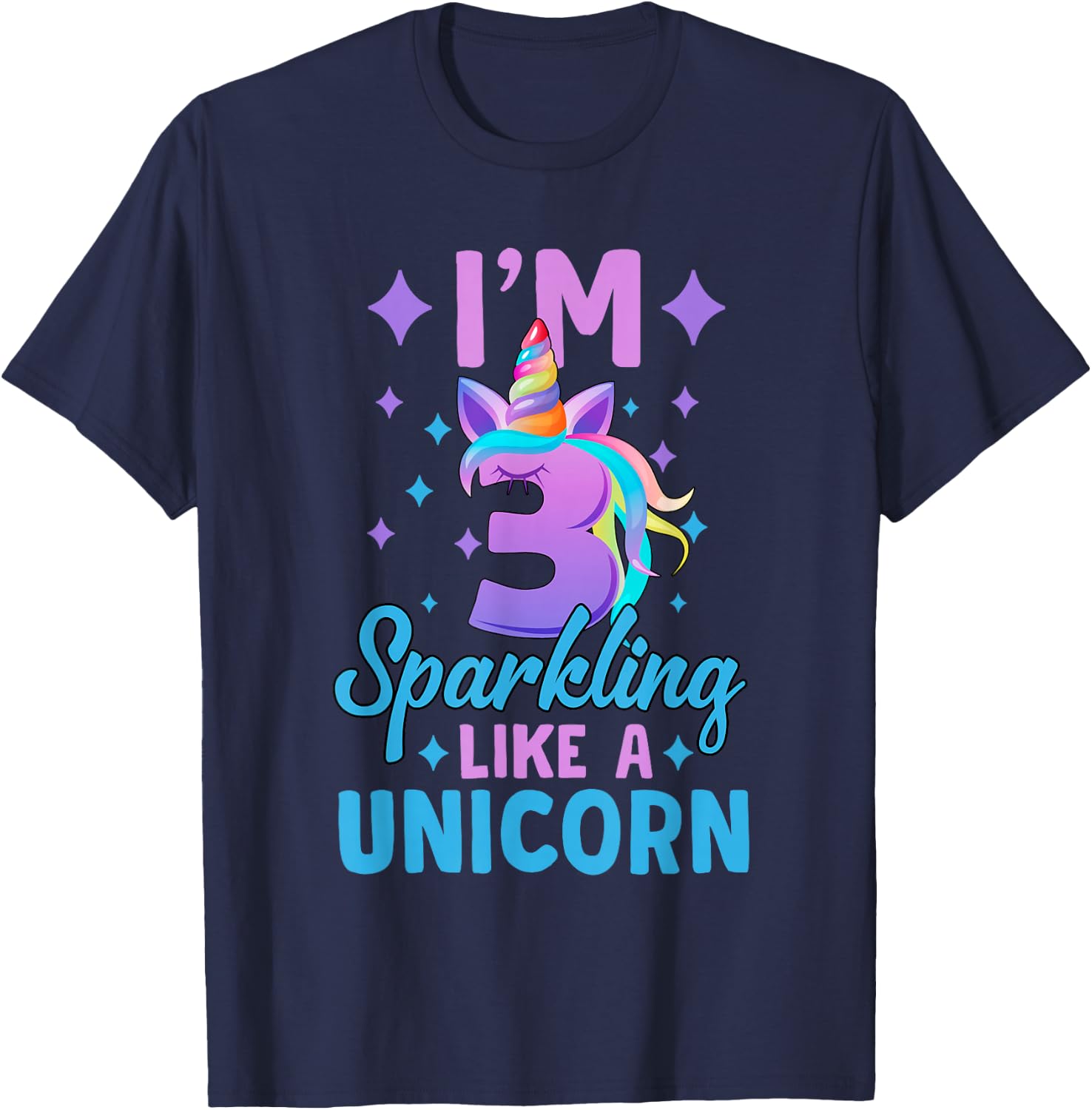 3rd Birthday Unicorn Birthday Party 3 Year Old Girls T-Shirt - T-Shirt | Navy