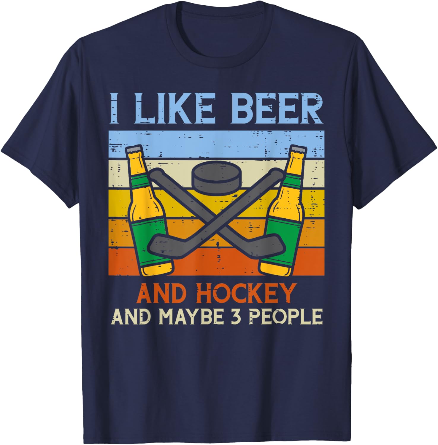 Like Beer Ice Hockey 3 People Funny Drinking Player Goalie T-Shirt - T-Shirt | Navy