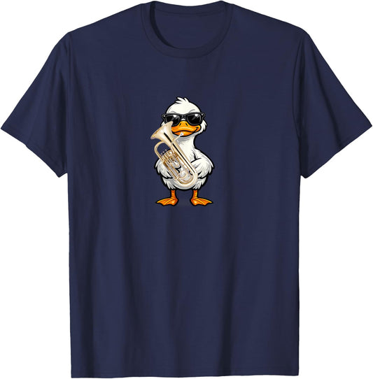 Funny Duck Wearing Sunglasses Playing Euphonium T-Shirt - T-Shirt | Navy