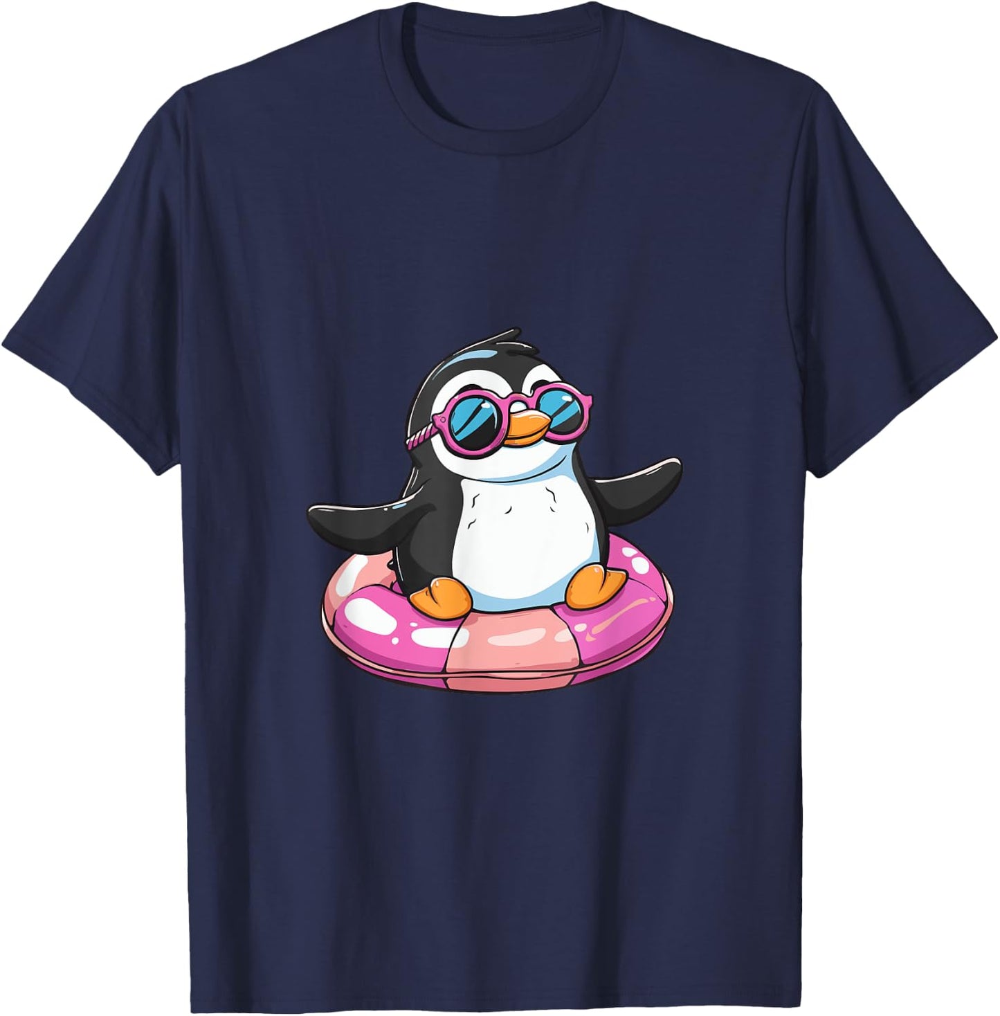 Cute Penguin On Summer Vacation Comic T-Shirt - T-Shirt | Navy