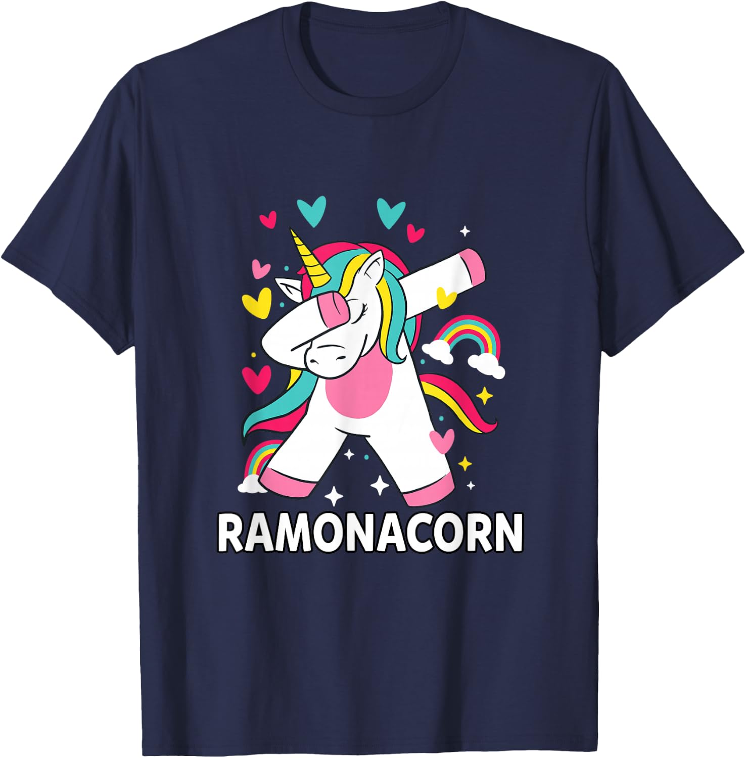 Ramonacorn Personalised Name Dabbing Unicorn Ramona T-Shirt - T-Shirt | Navy
