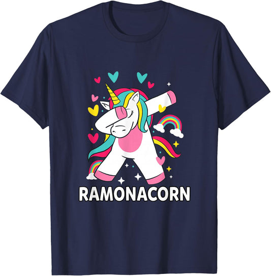 Ramonacorn Personalised Name Dabbing Unicorn Ramona T-Shirt - T-Shirt | Navy