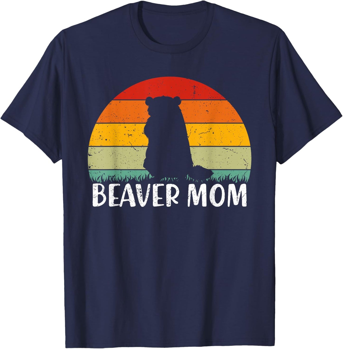 Animal Lover Beaver Mom Mother's Day Retro Vintage T-Shirt - T-Shirt | Navy