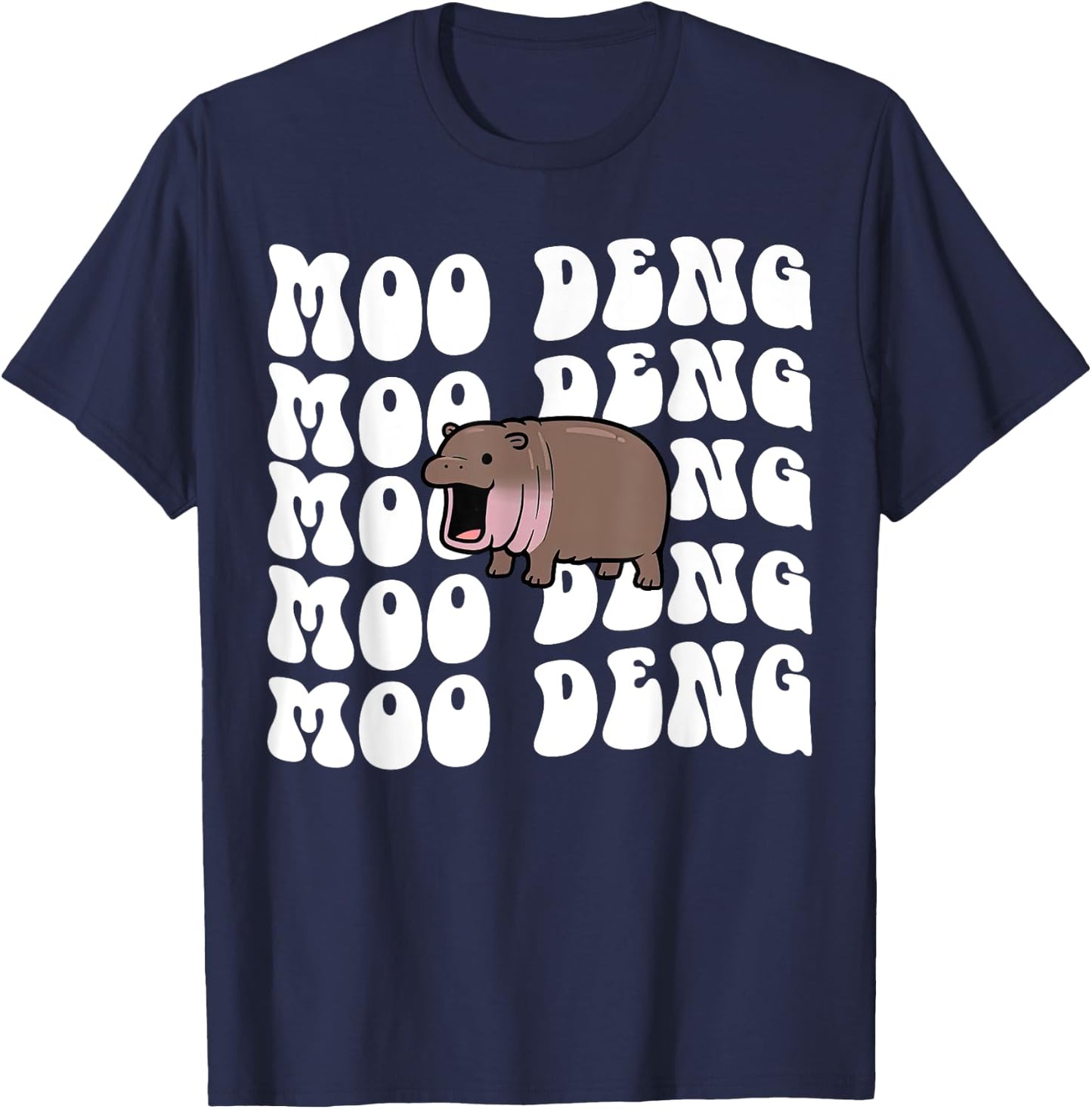 Funny Moo Deng The Cute Baby Hippo Thai Costume Women Kids T-Shirt - T-Shirt | Navy