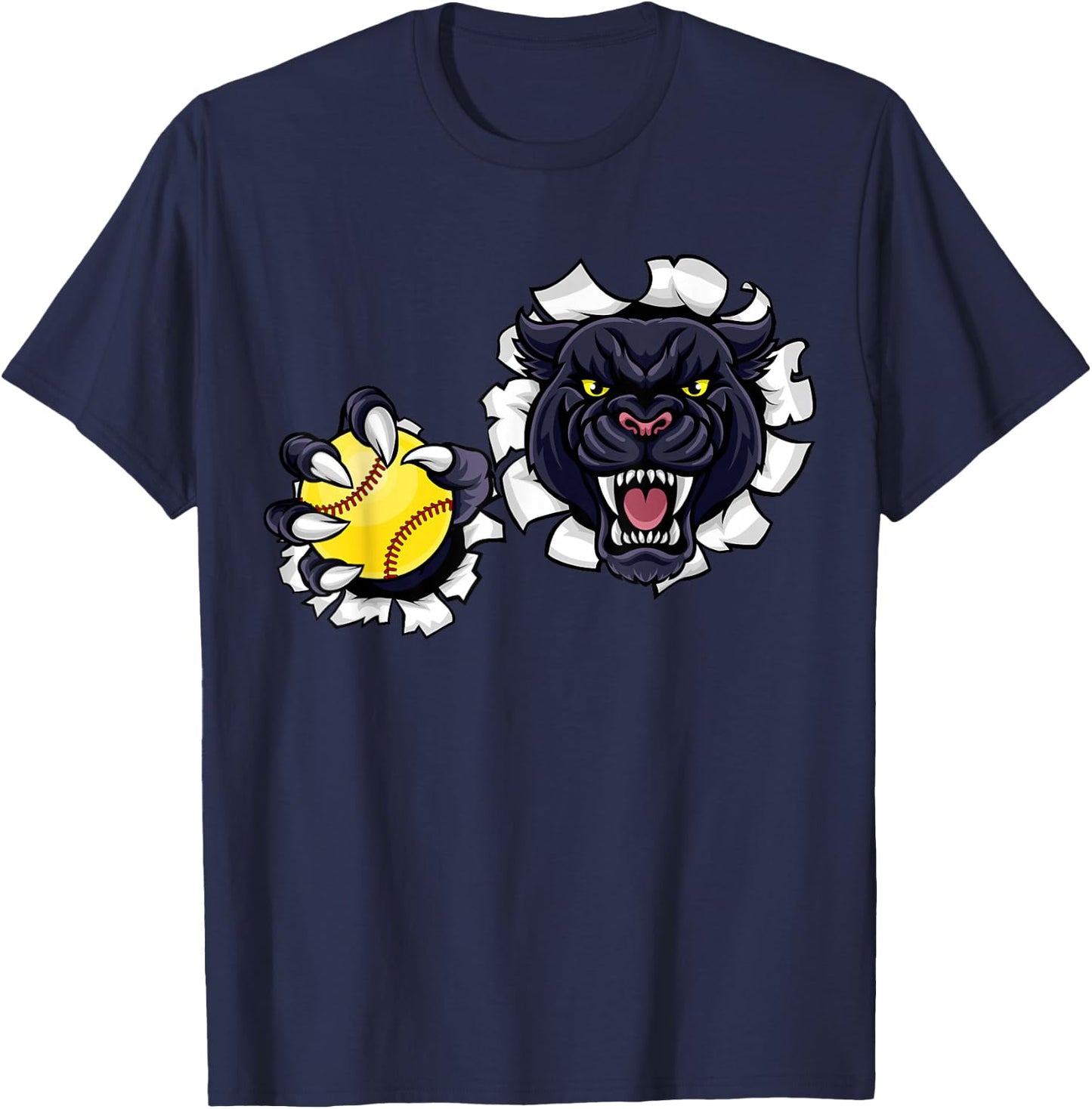 Panther Softball Ball Animal Cartoon Character T-Shirt - T-Shirt | Navy