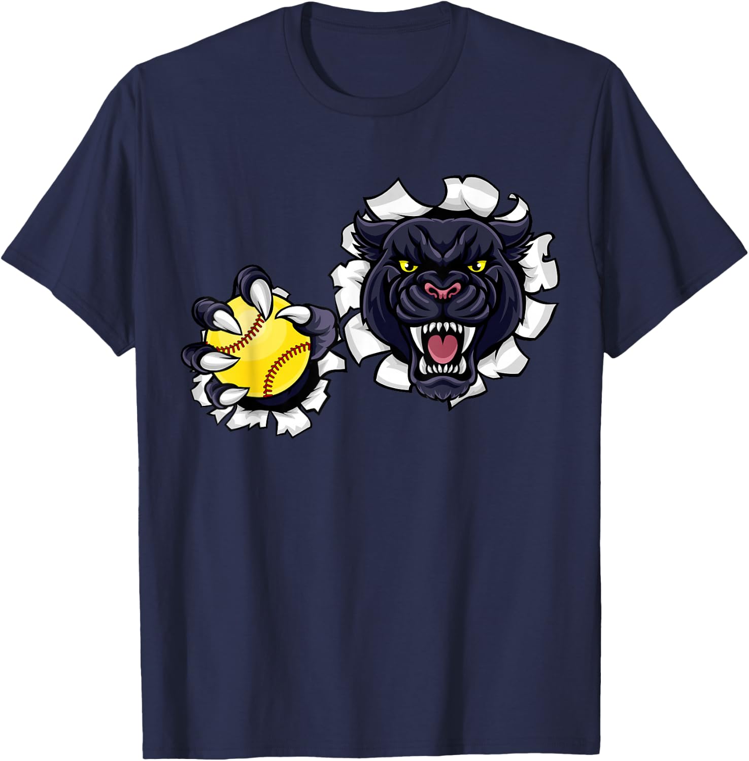 Panther Softball Ball Animal Cartoon Character T-Shirt - T-Shirt | Navy
