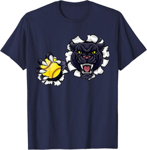 Panther Softball Ball Animal Cartoon Character T-Shirt - T-Shirt | Navy