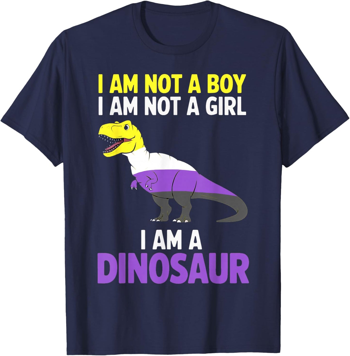 Not A Boy Not A Girl Dinosaur Trex Lgbtq Pride Non Binary T-Shirt - T-Shirt | Navy
