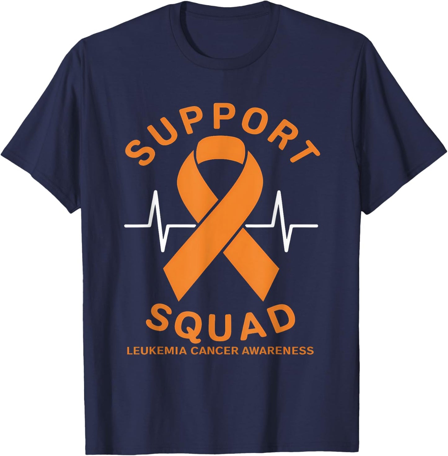 Orange Ribbon Support Squad Leukemia Cancer Awareness T-Shirt - T-Shirt | Navy