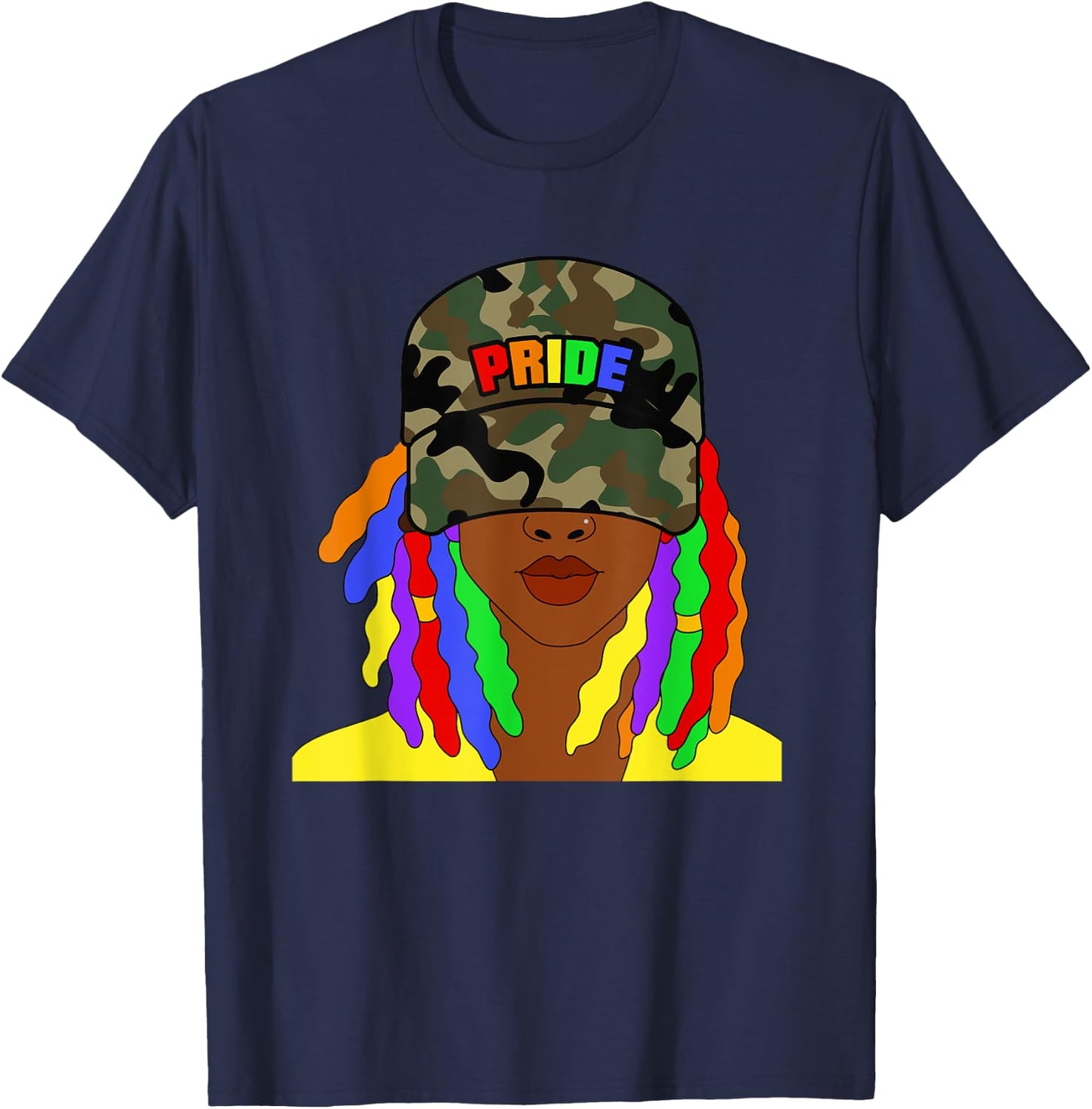 African American Lesbian Gay Pride Rainbow Locs Camo T-Shirt - T-Shirt | Navy