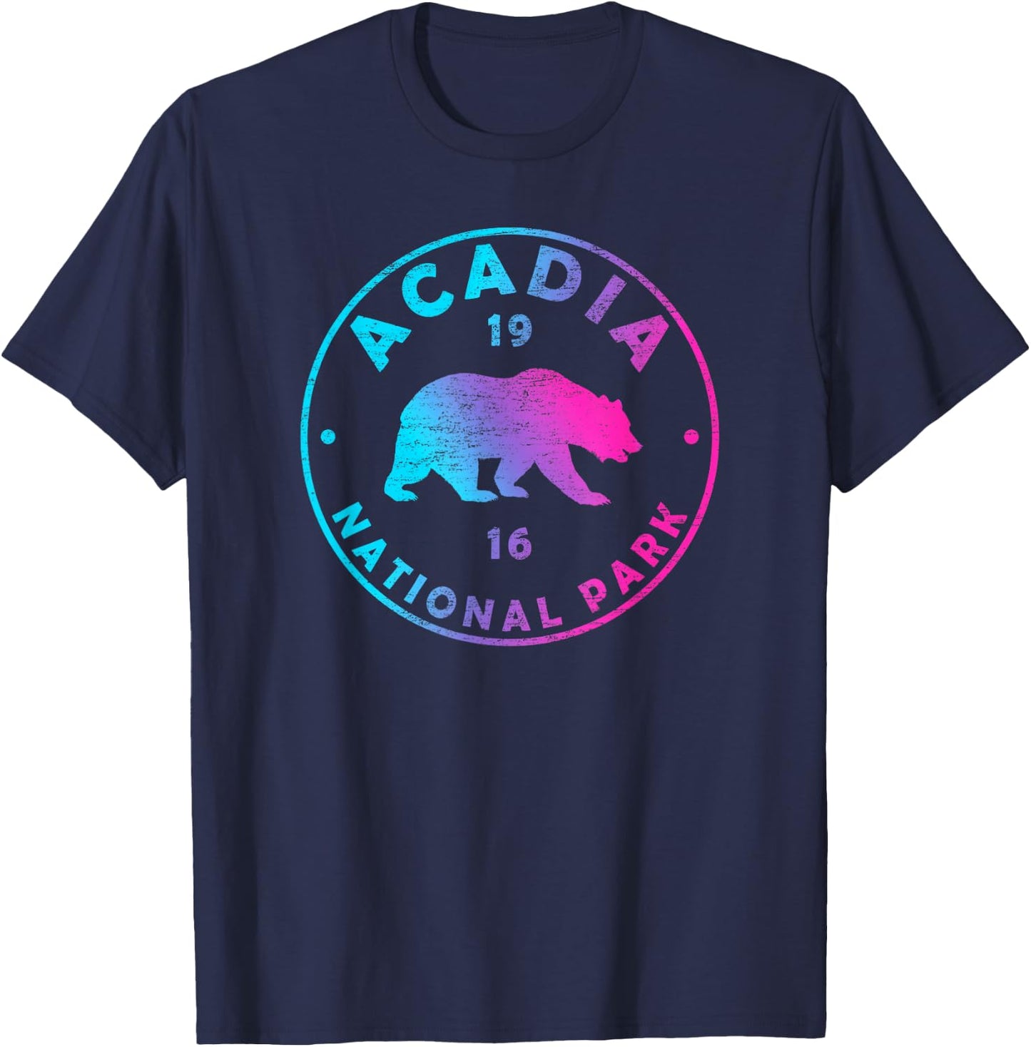 Retro Acadia National Park Colorful Tie Dye Bear Boys Girls T-Shirt - T-Shirt | Navy