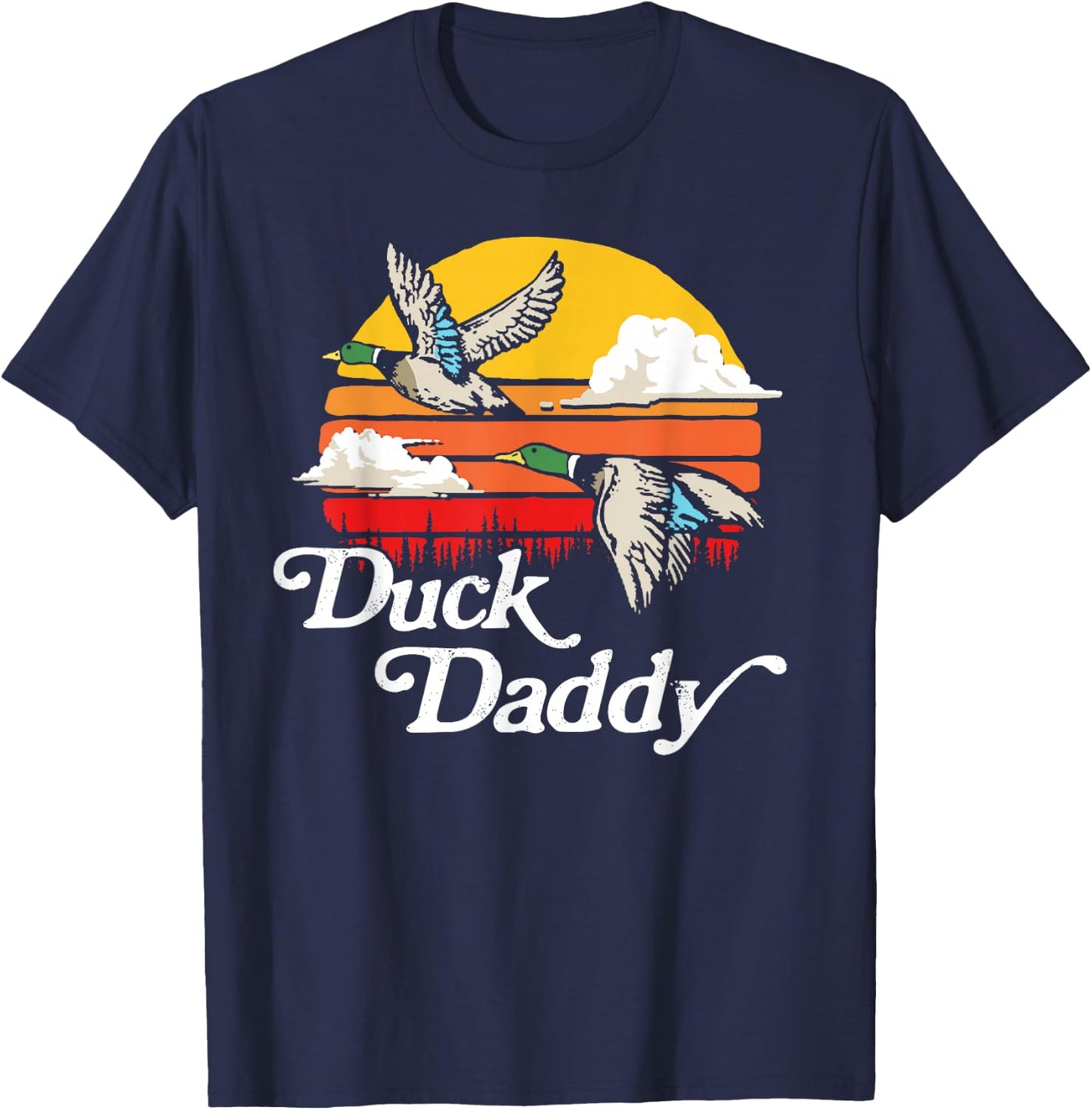 Duck Daddy Vintage 80's Sun Funny Retro Mallard Hunter T-Shirt - T-Shirt | Navy