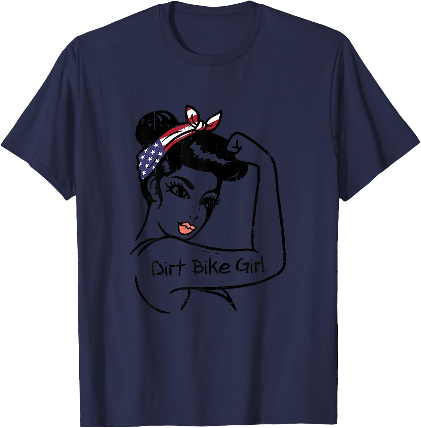 Strong Woman Unbreakable Dirt Bike Girl Flag Motocross Gift T-Shirt - T-Shirt | Navy
