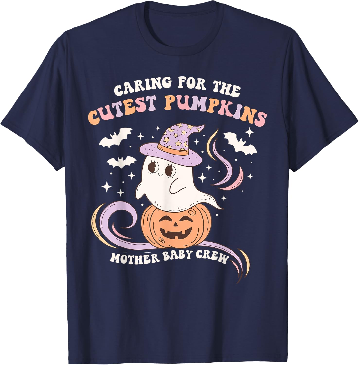 Caring For The Cutest Pumpkins Mother Baby Crew Halloween T-Shirt - T-Shirt | Navy