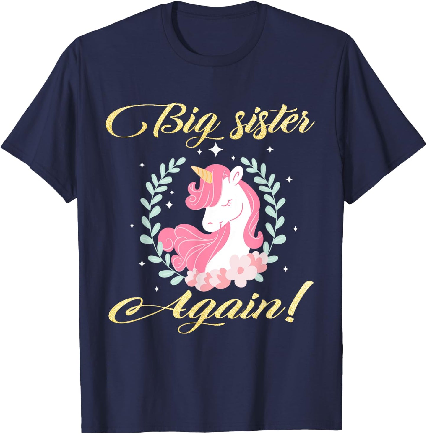 Big Sister Again Unicorn T-Shirt - T-Shirt | Navy